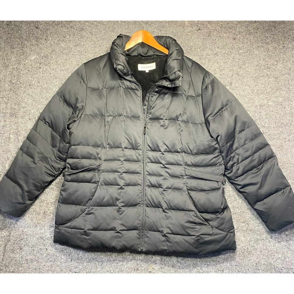 Calvin Klein Jacket Womens 1X Black Down Puffer Quilted Full Zip Lined Winter